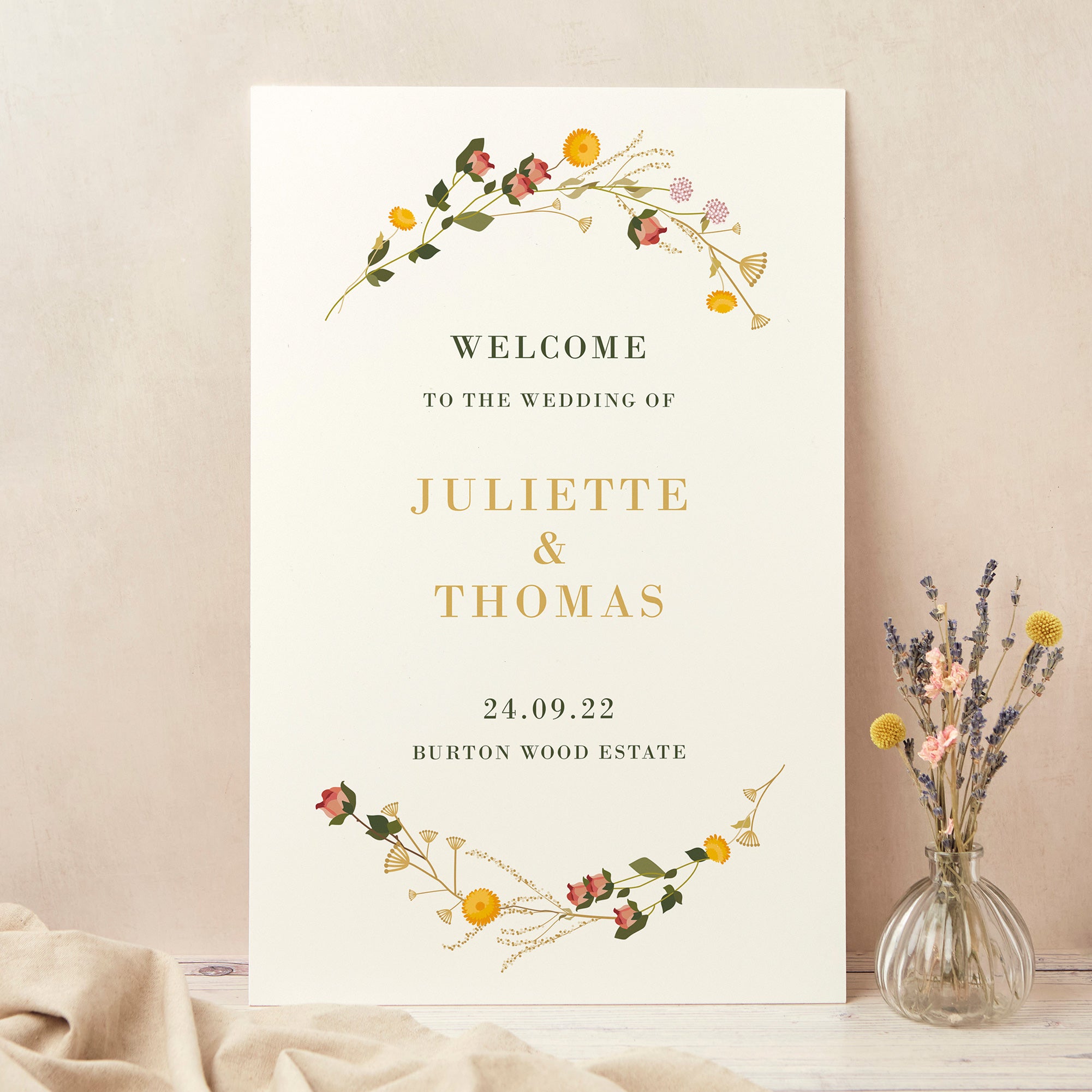 PRINTED 2024 Wedding Welcome Sign - delivery to UK and USA