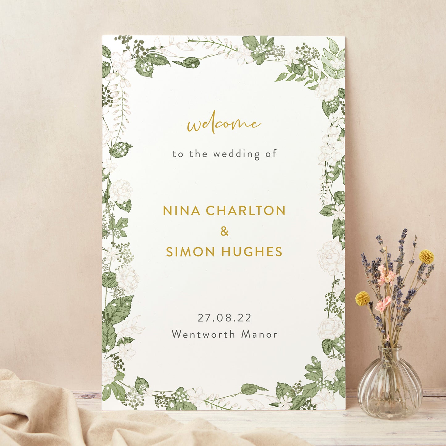 White Floral Wedding Welcome Sign