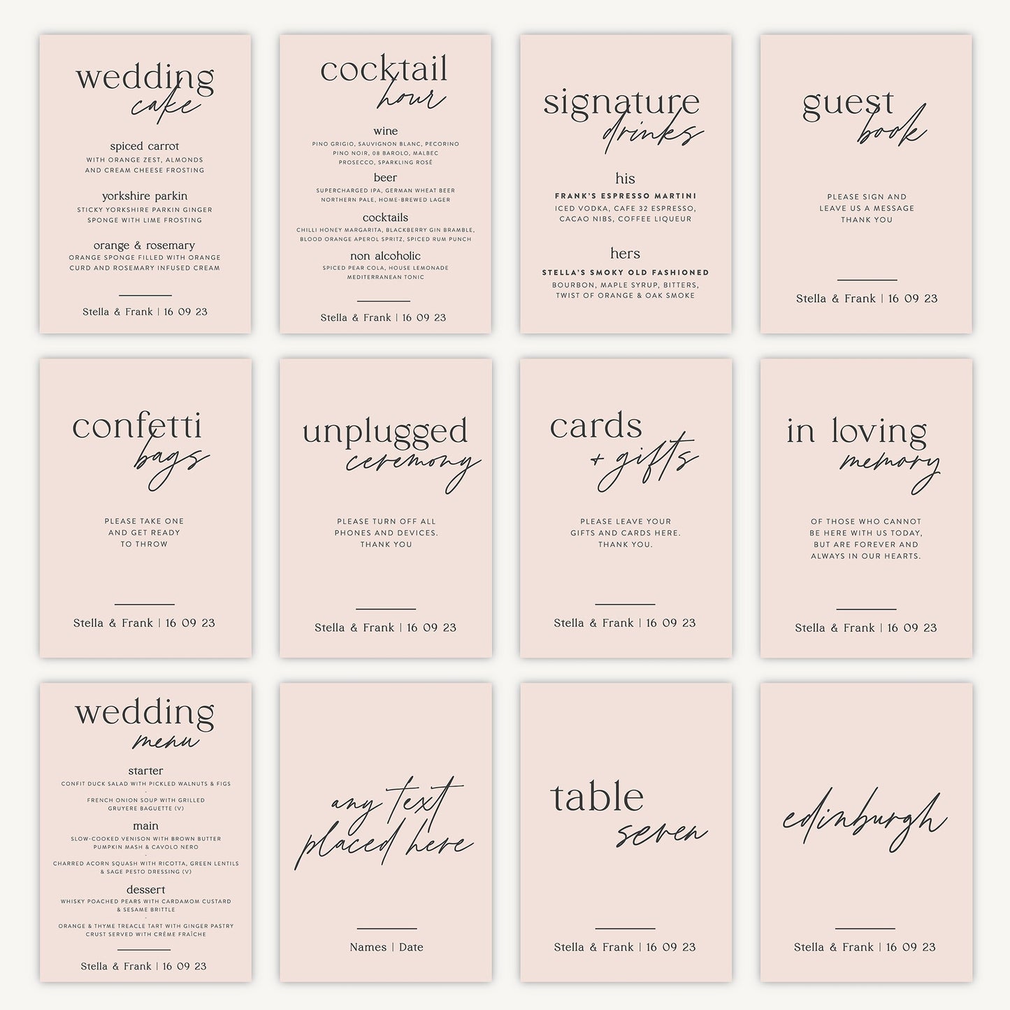 Drinks Menu Sign Wedding Sign A5 Sturdy Foamex Sign Blush Script