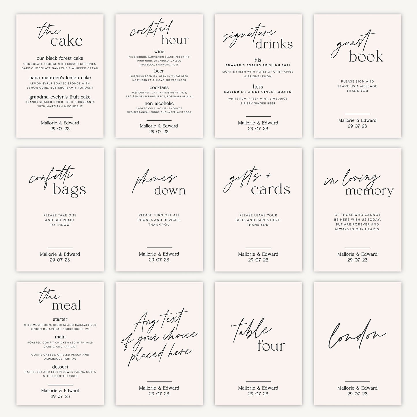 Custom Any Text Sign Wedding Sign A4 Sturdy Foamex Sign Modern Calligraphy