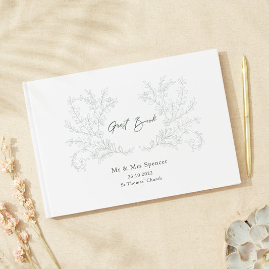 Elegant Floral Linen Guest Book