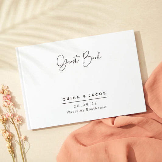 Romantic Script Linen Guest Book