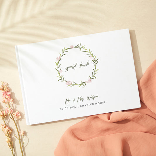 Blush Peony Linen Guest Book