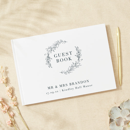 Foliage Monogram Linen Guest Book