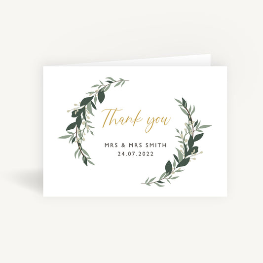 Foliage Hoop Wedding Thank You Card Folded