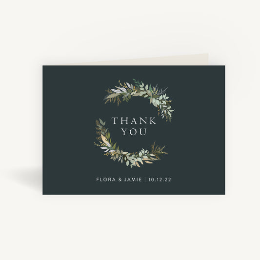 Winter Botanical Wedding Thank You Card Folded