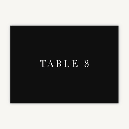 Black Modern Script Wedding Table Number