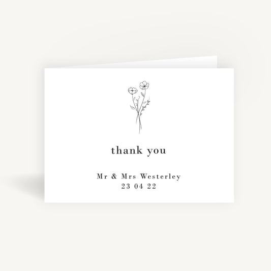 Simple Floral Wedding Thank You Card Folded