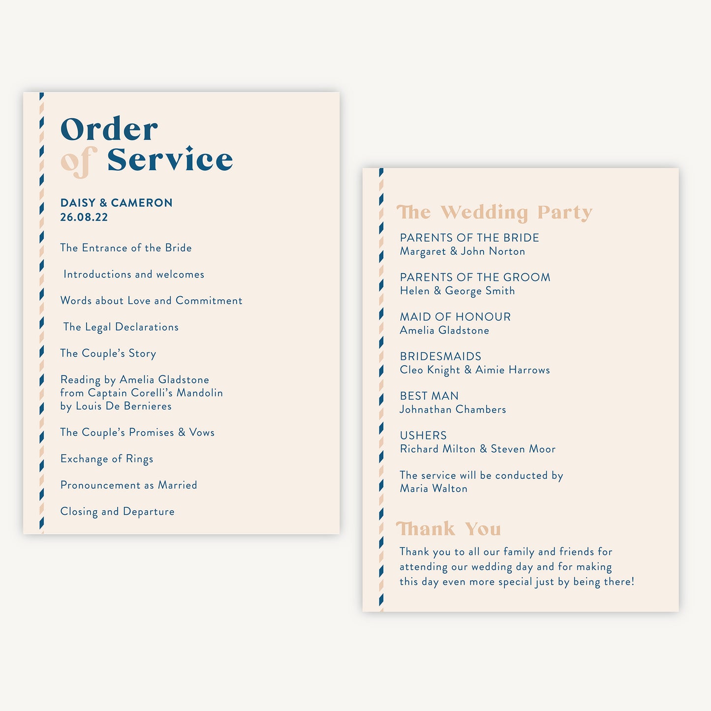 Muted Travel Wedding Order of Service Sheet