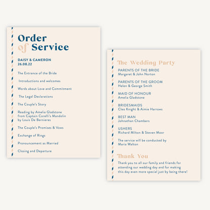 Muted Travel Wedding Order of Service Sheet