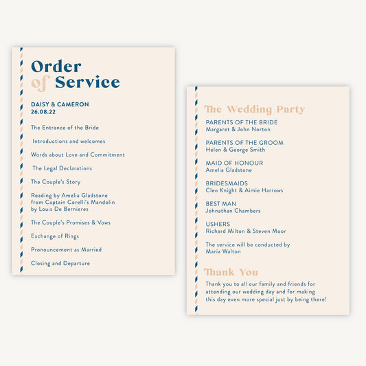 Muted Travel Wedding Order of Service Sheet