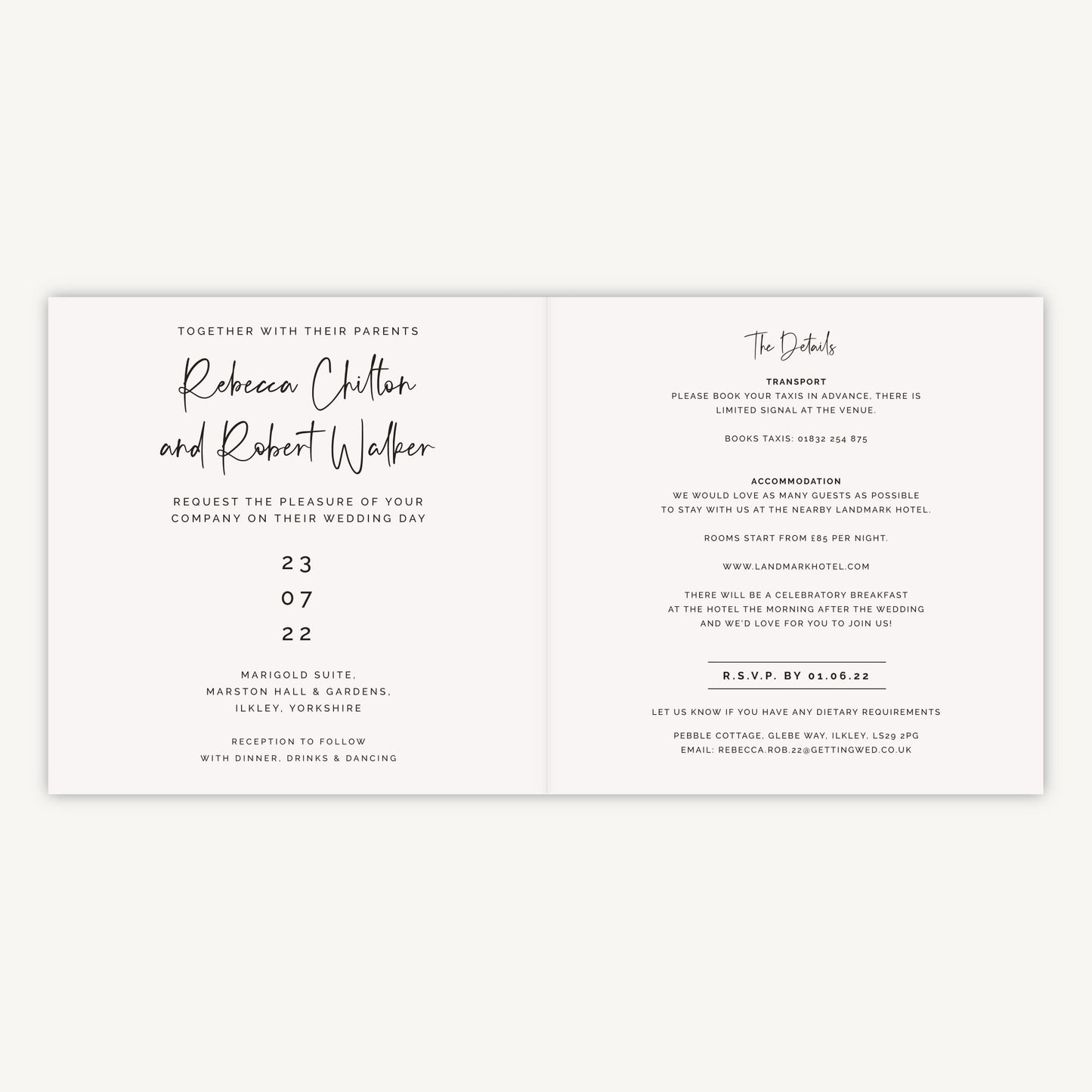 Modern Script Folded Wedding Invitation