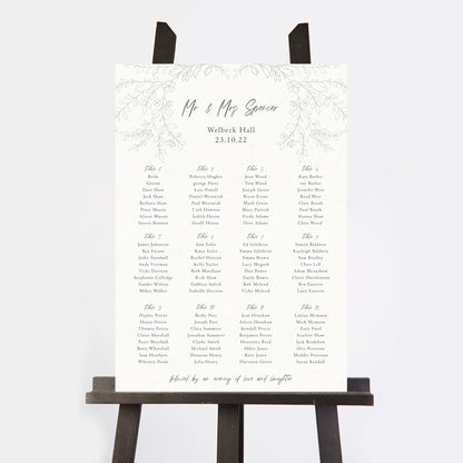 Elegant Floral Personalised Wedding Table Plan