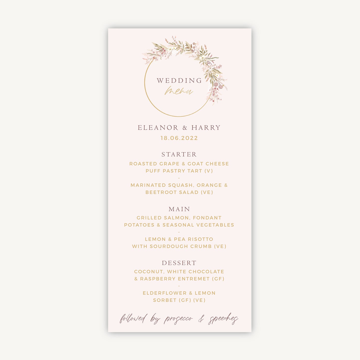 Dried Flower Hoop Wedding Menu