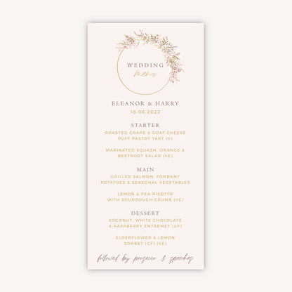 Dried Flower Hoop Wedding Menu