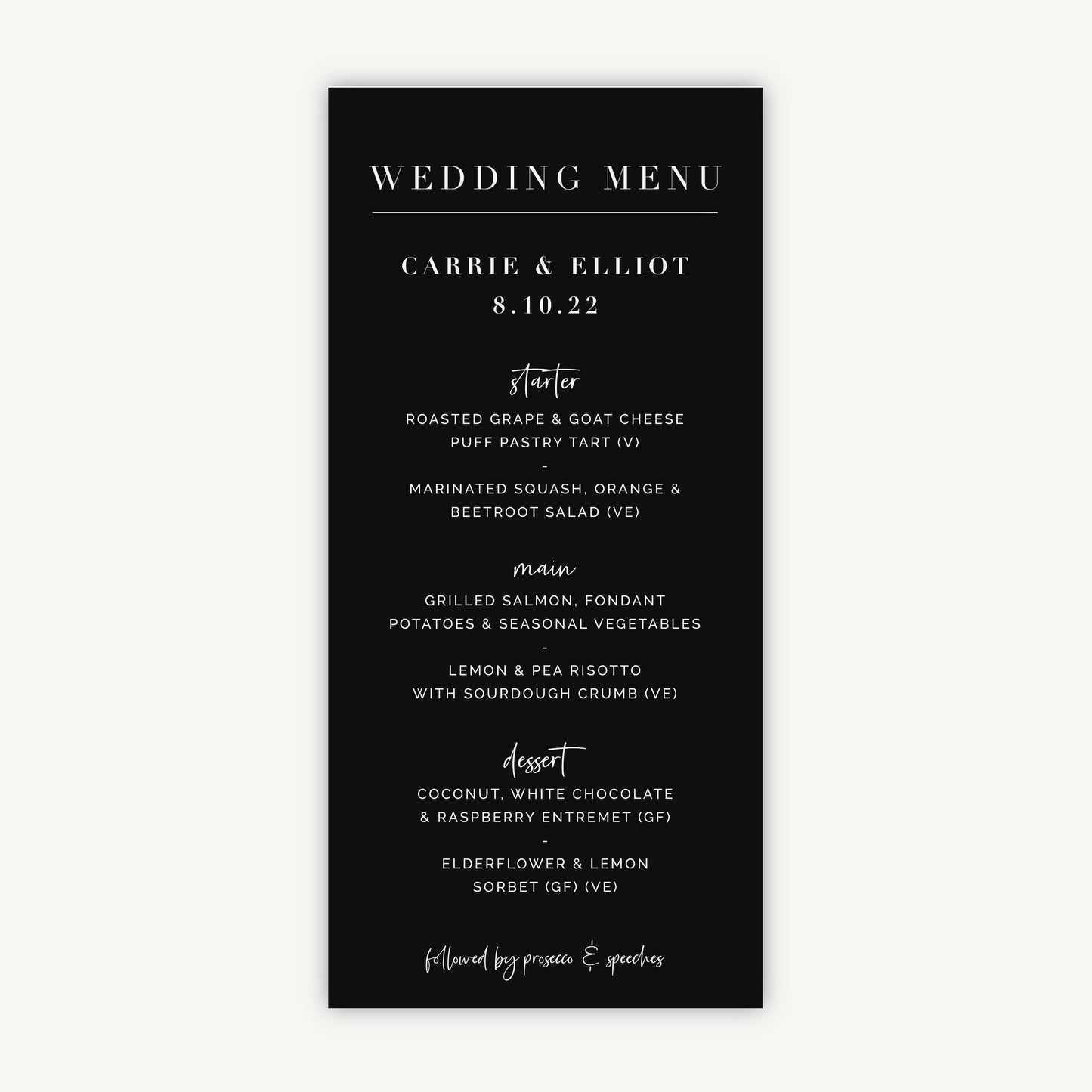 Black Modern Script Wedding Menu